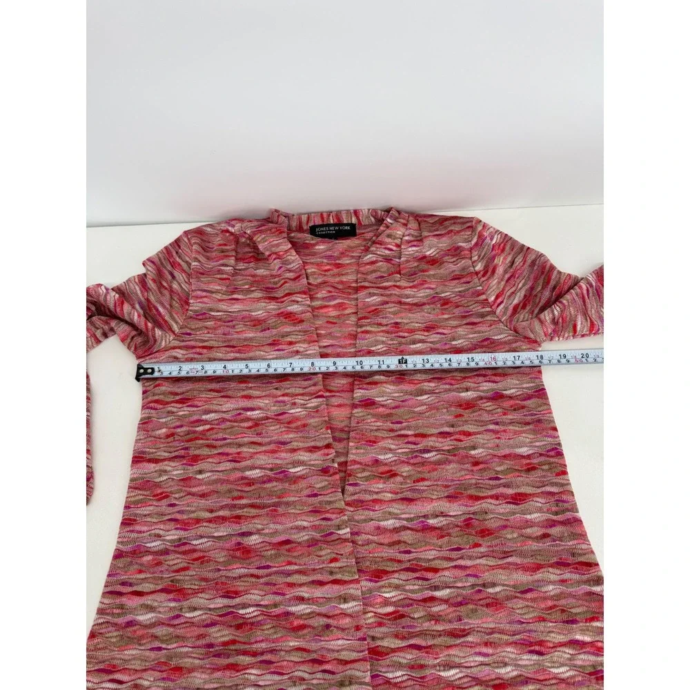 Jones New York Collection Pink Red Space Dye Open Front Cardigan Sweater Sz L